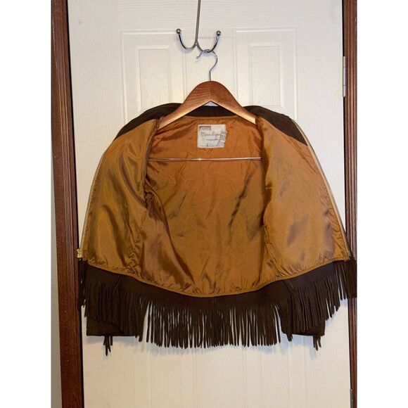 Vintage 1960’s Montgomery Ward Suede Fringe Girls Lined Leather Jacket Size12-14 - Picture 10 of 16
